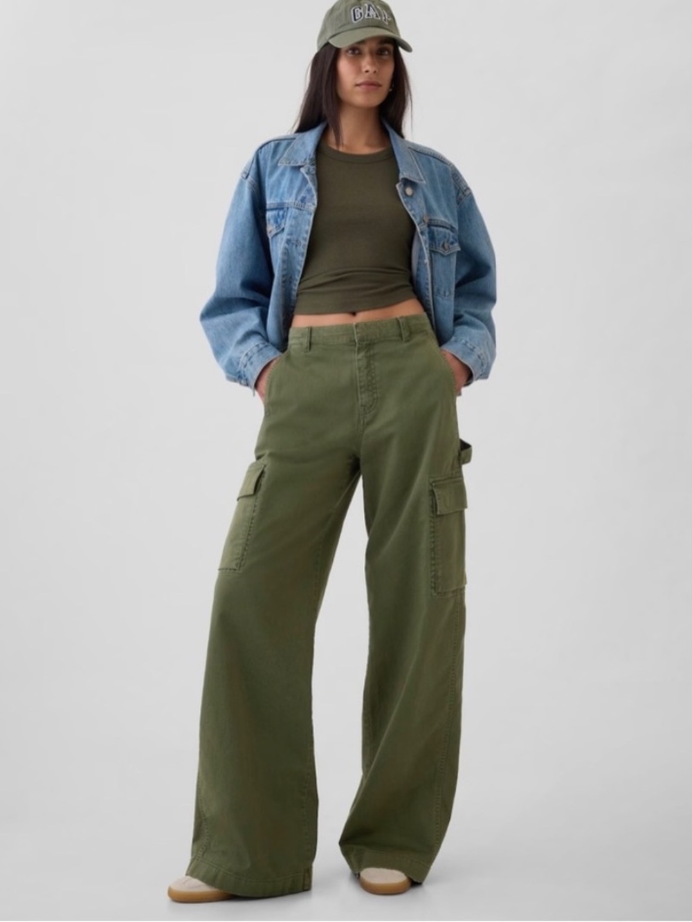 GAP Baggy Cargo Pants Utility Green Wide Leg Y2K Size 6